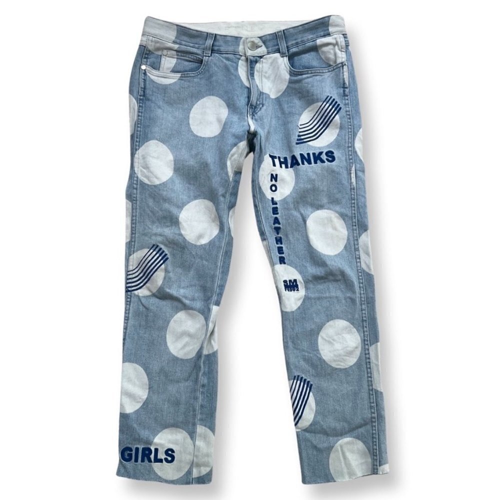 Stella  Mccartney 'thanks Girls' Slogan Embroidered Polka Dot Print Jeans 27